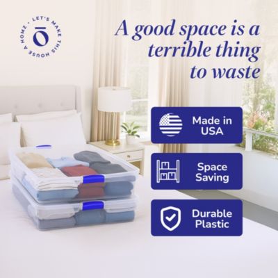 56 Quart 2 Pack Underbed Secure Latching Clear Plastic Storage Container