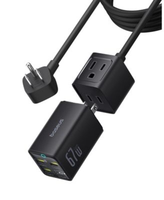 PowerCombo Mini Power Strip 5 in 1 Charging Station 67W USB C Fast Charger,5ft Flat Extension Cord with 2 AC Outlets