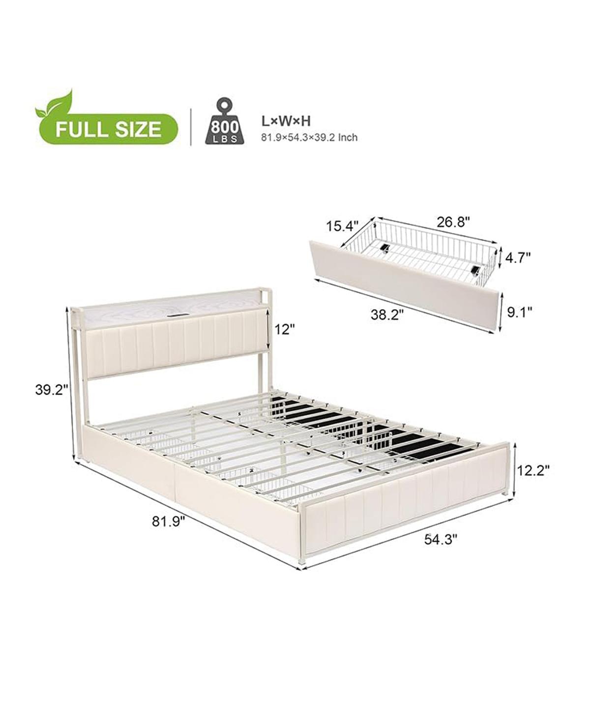 gaomon Size Bed Frame with Storage Headboard, Bed Frame with Faux Leather Headboard & Footboard, Strong Wood Slats, No Box Spring Required - Whit