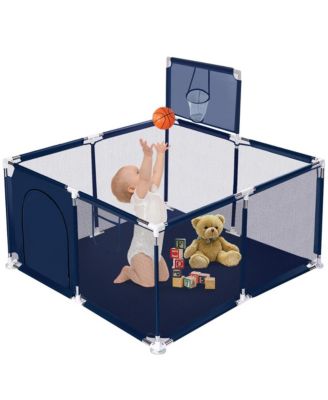 Baby Playpen Outdoor Indoor Play Yard 7 Panel Baby Safety Playpen for Infant Toddler with Basketball Hoop