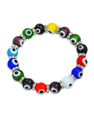 Colorful Turkish Glass Bead Evil Eye Stretch Bracelet with Crystal Spacers