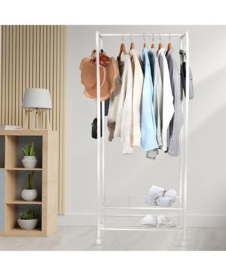 Metal Clothes Rack with Wheels: Portable Garment Organizer with Storage Shelves