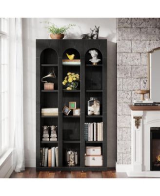 5-Tier Farmhouse Tall Bookshelf Set of 2, 70.87-Inch Rustic Wood Bookcase with Open Shelves, Vintage Display Storage Shelving Unit