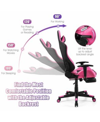 PU Leather Gaming Chair with USB Massage Lumbar Pillow and Footrest