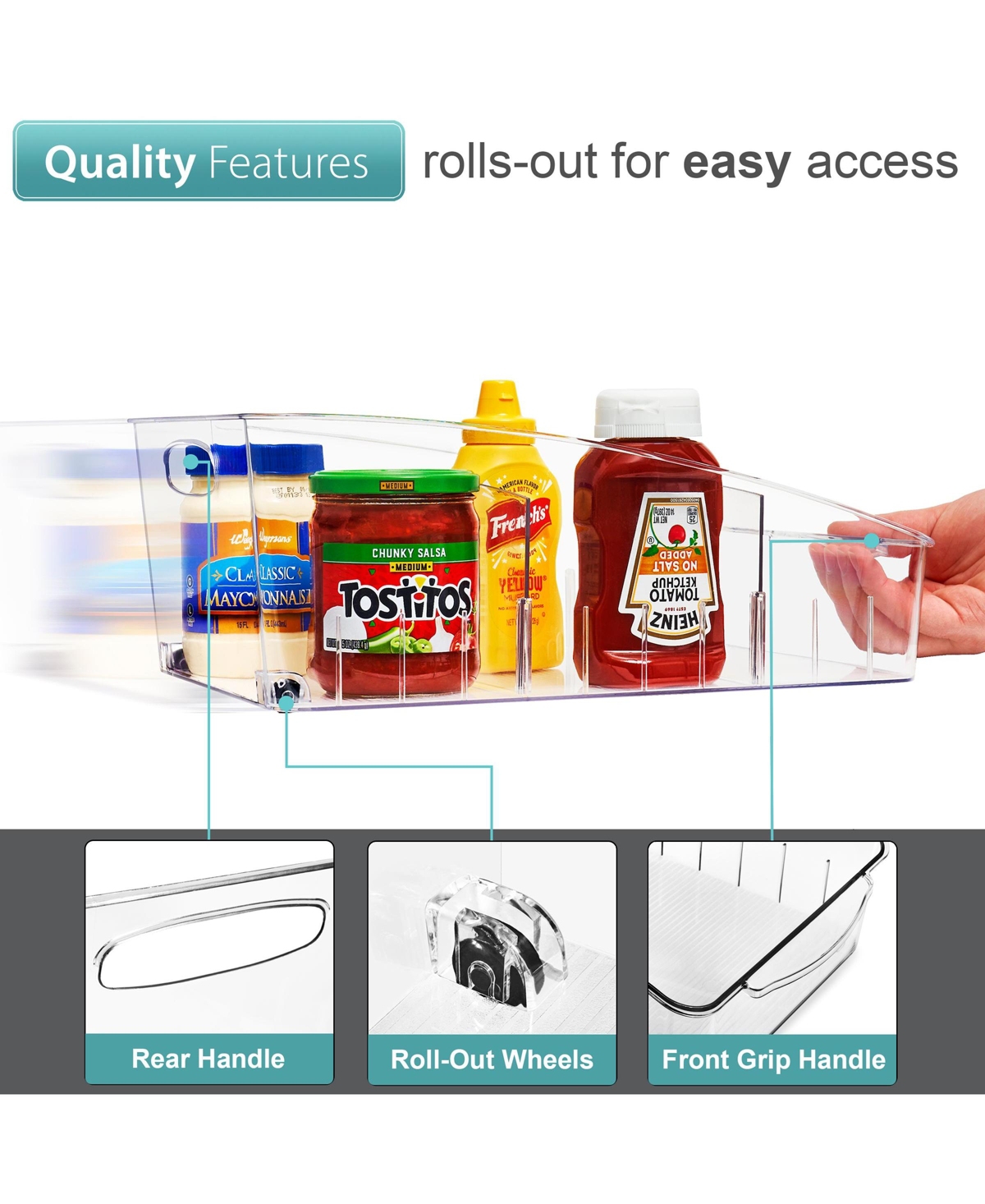 Sorbus 2 Pack Clear Organizing Bin on Wheels with Dividers - for Kitchen, Cabinet Organizer, Pantry & Refrigerator