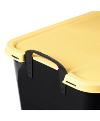55 Quart Plastic Stackable Storage Unit Bin, Black &amp; Yellow (6 Pack)