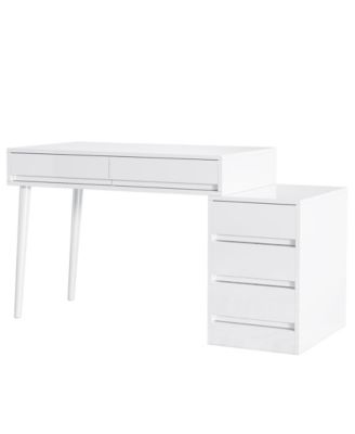 5-Drawer Wood Reversible Computer Desk – Modern Home Office Desk with Storage Drawers & Printer Stand, Vanity Writing Table