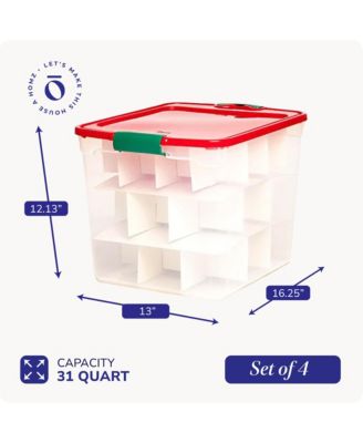 31 Qt Holiday Clear Plastic Storage Container w/ Latching Handles (4 Pack