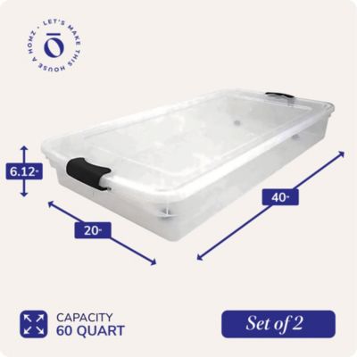 60 Quart Underbed Storage Container Bins with Latching Lid, Clear (2 Pack