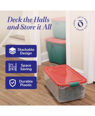 64 Qt Holiday Seasonal Decor Plastic Storage Bin with Latching Lid, 6 Pack