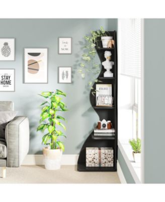 Modern 5-Tier Corner Shelf Wall Bookshelf Stylish Small Bookcase Storage Rack Plant Stand for Living Room Home Office Kitchen