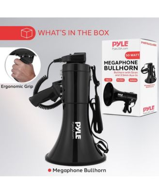 50-Watt Portable Megaphone with Siren, MP3 Input, Automatic Siren, Shoulder Strap, Lightweight
