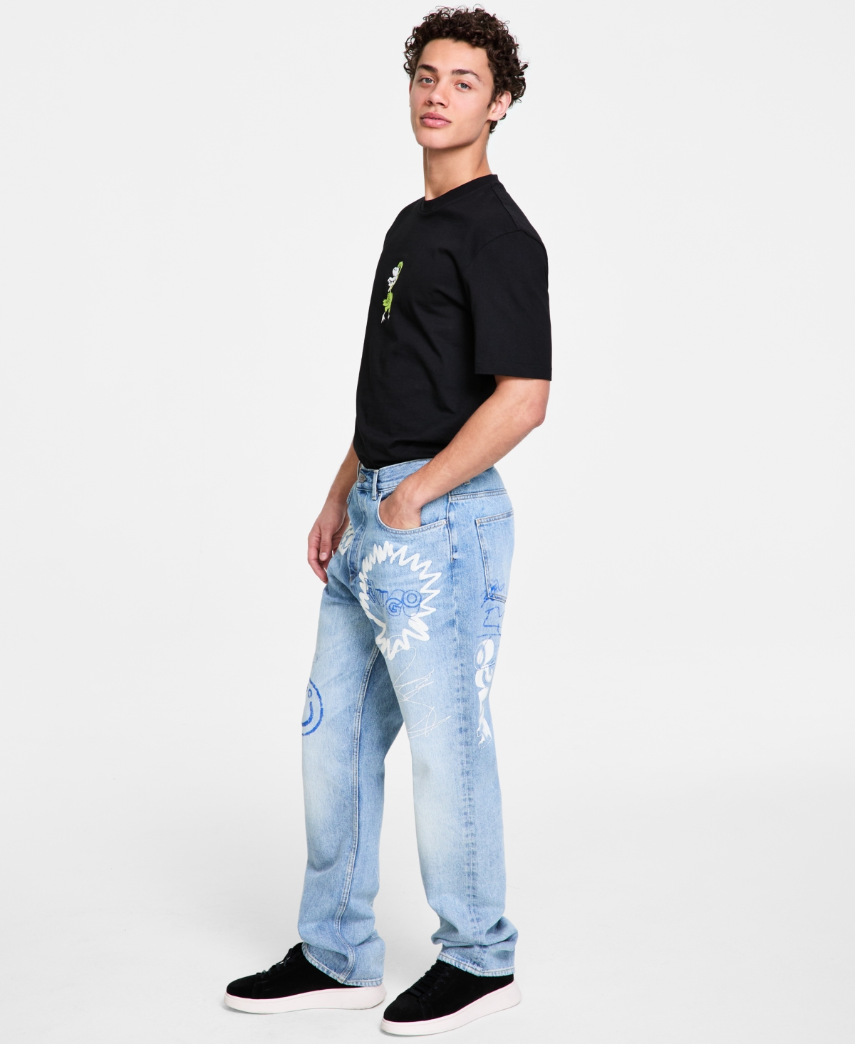 HUGO BOSS MEN'S NATE SIGNATURE-DETAIL BAGGY JEANS 