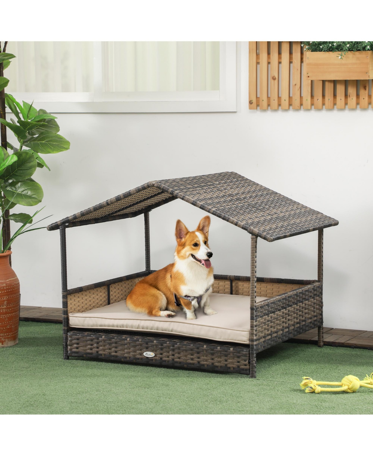 PawHut Wicker Dog House for Small and Medium Dogs,