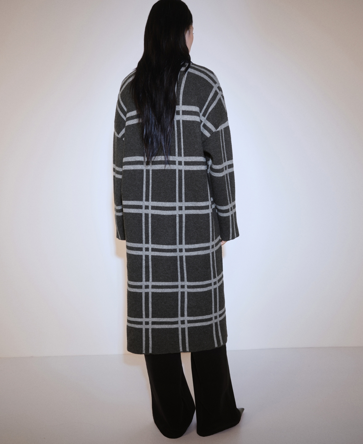 Mango Women's Checked Knitted Coat In Charcoal