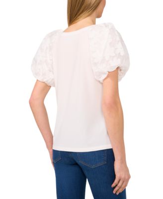 Women's Floral Puff-Sleeve Round-Neck Tee
