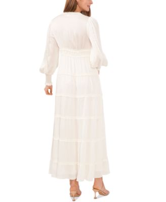 Women's Long Sleeve Plisse Ruffle Maxi Dress