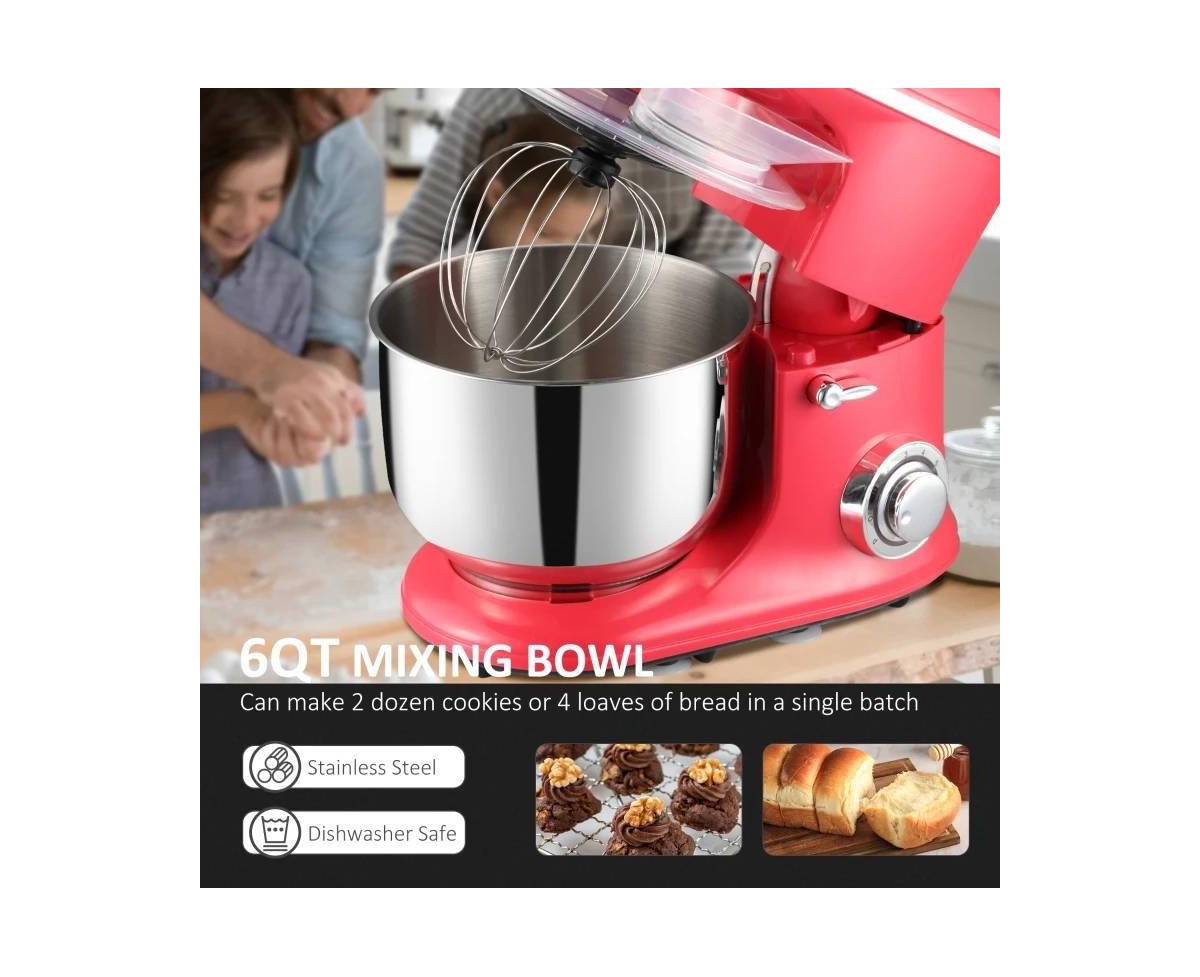 Slickblue Stainless Steel Tilt 600W Electric Kitchen Food Dough Mixer w/ 6 Quart Bowl