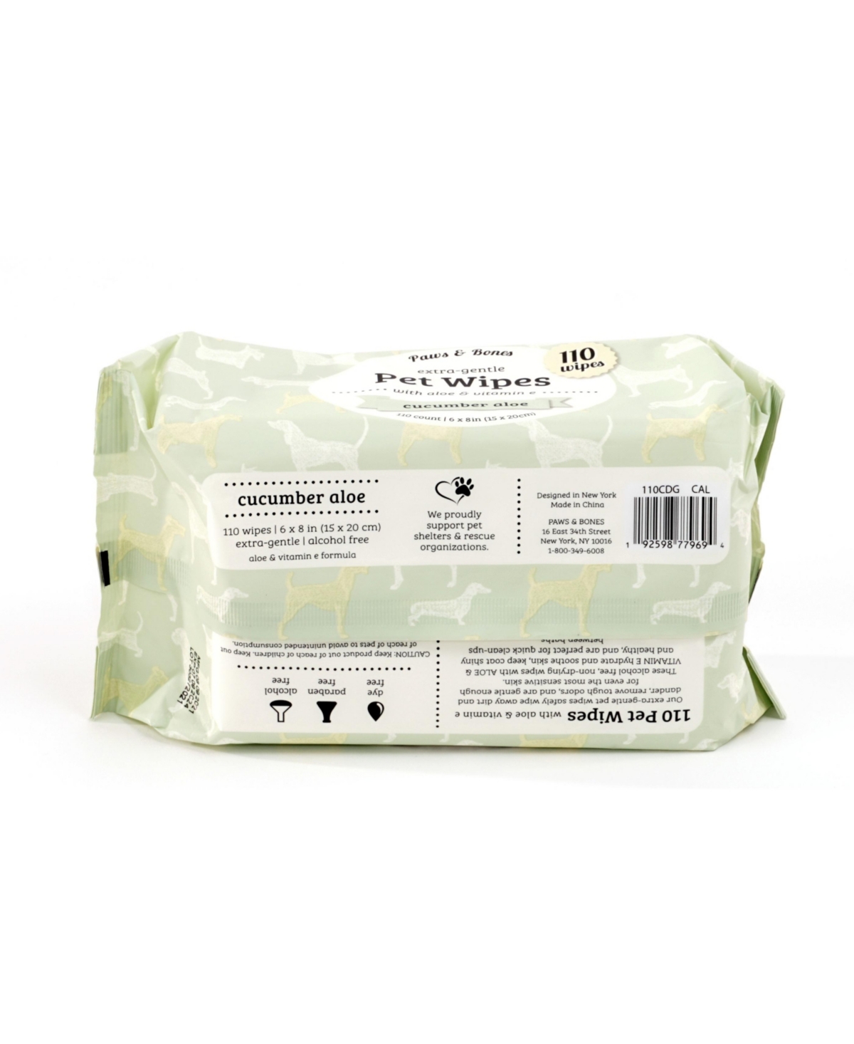 Paws&Bones Paw & Bones Extra-Gentle Pet Wipes, 110pc- Cat and Dog Grooming Wipes for Paws, Face, Ears, Eyes