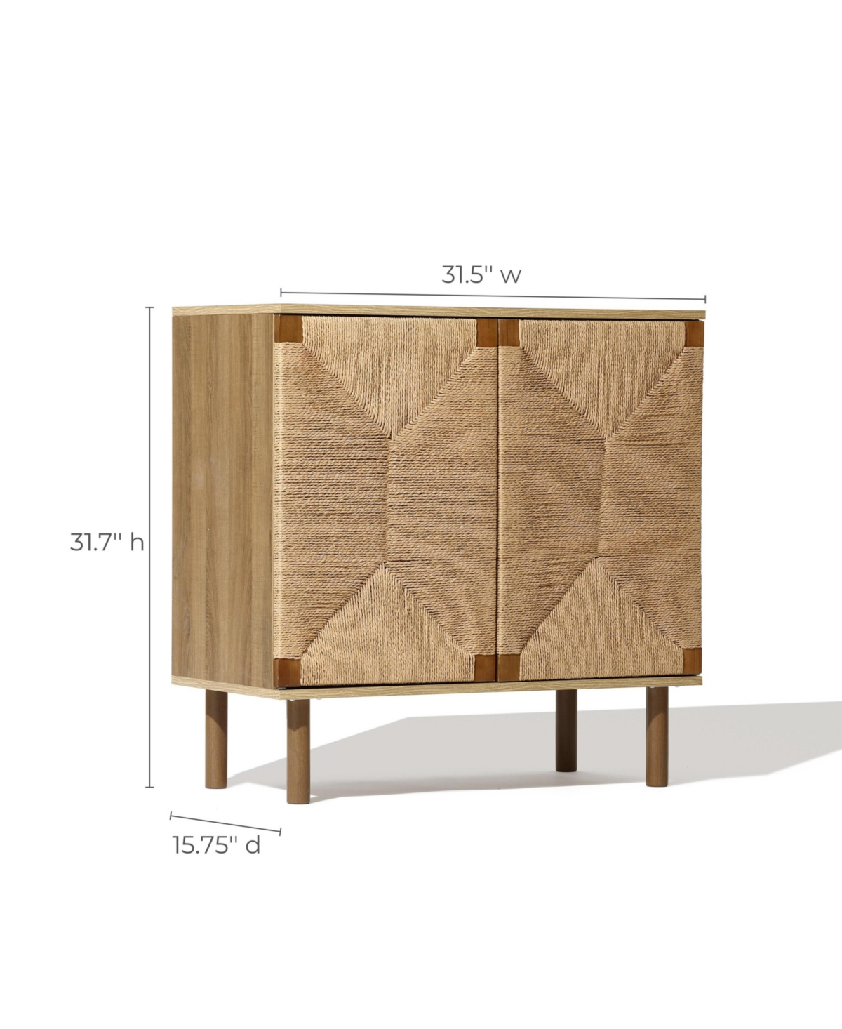 Luxenhome Mid-century Modern Rope 2-door Cabinet With Wood Legs In Natural