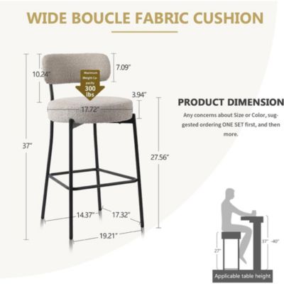 Bar Stools Set of 2, 27 Inches Counter Height Kitchen Bar Stools with Back, Modern Metal Tall Bar Stools for Kitchen Island