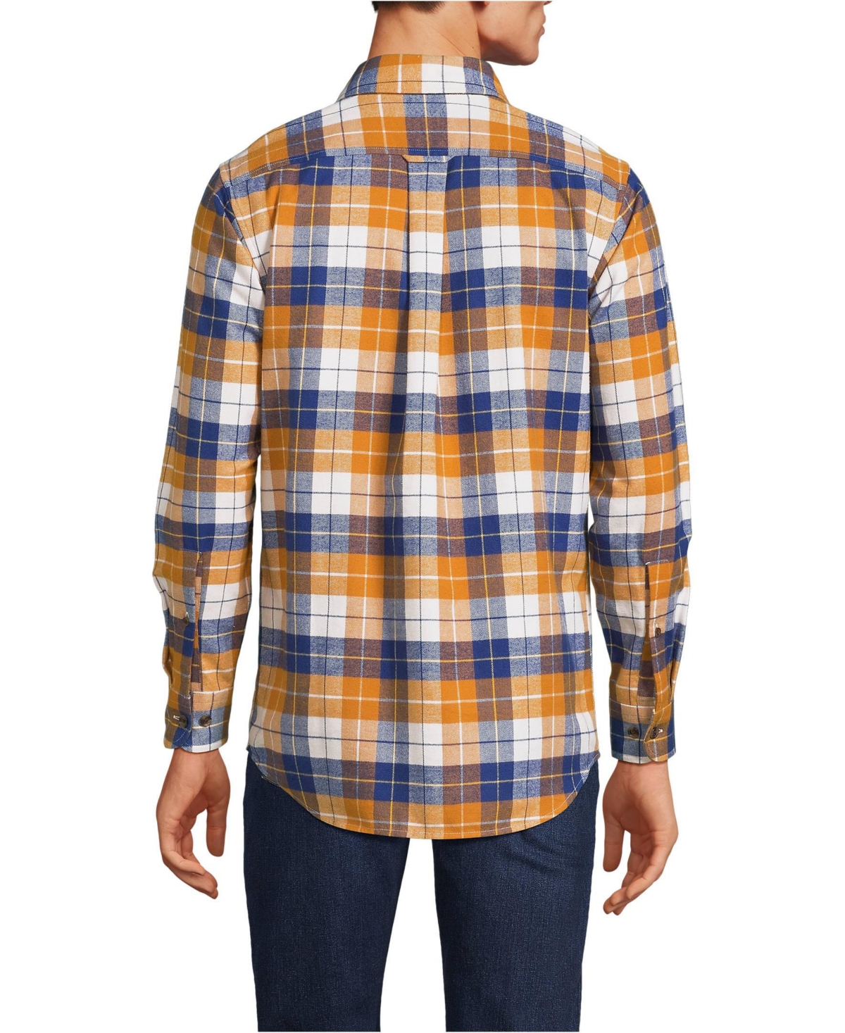 Lands' End Men's Traditional Fit Flagship Flannel Shirt -blue plaid