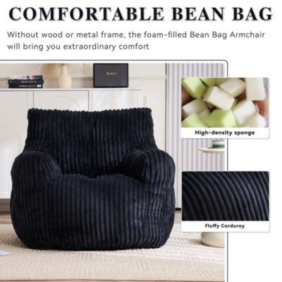 Soft Corduroy Bean Bag Chair with Memory Foam Filling for Living Room
