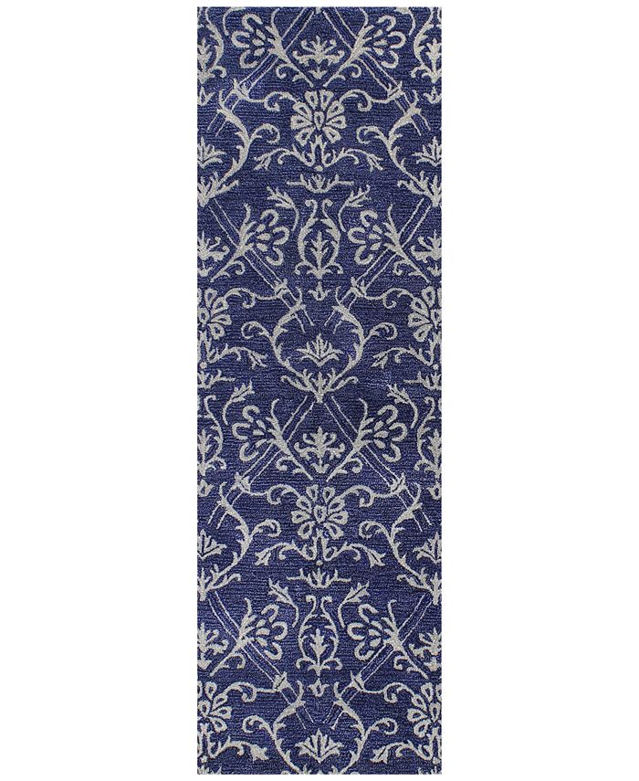 Macy's Fine Rug Gallery Orleans Elysian Navy 2'6" x 8' Runner Rug Macy's