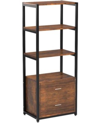 Bookcase, 4-Tier Bookshelf with 2 Drawers, Etagere Standard Book Shelves Display Shelf for Home Office