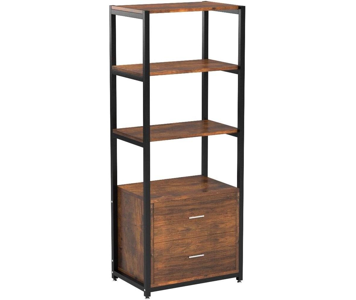 Tribesigns Bookcase, 4-Tier Bookshelf with 2 Drawers, Etagere Standard Book Shelves Display Shelf for Home Office