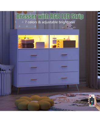 Dresser for Bedroom with Drawers, Baby Changing Table Dresser with Changing Pad, 2 Open Storage Shelves