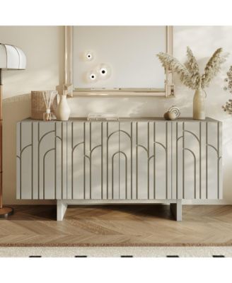 1 Count P2 grade MDF 63'' Large Sideboard Buffet Cabinet 4 Door Storage Cabinet