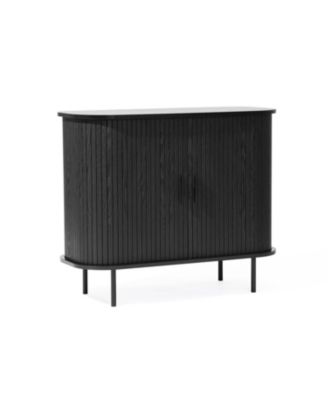 Mid-Century Modern 2-Door Accent Wood  Cabinet with Slatted Sliding Doors