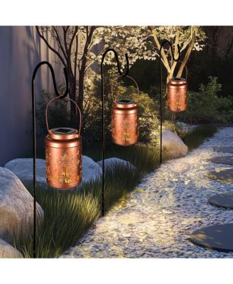 Mushroom Solar Lantern with Shepherds Hooks Outdoor Hanging Decor Light Christmas Gifts Yard Patio Porch 6Pack