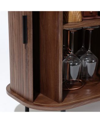 Mid-Century Modern 2-Door Accent Cabinet with Slatted Sliding Doors, Dark Oak