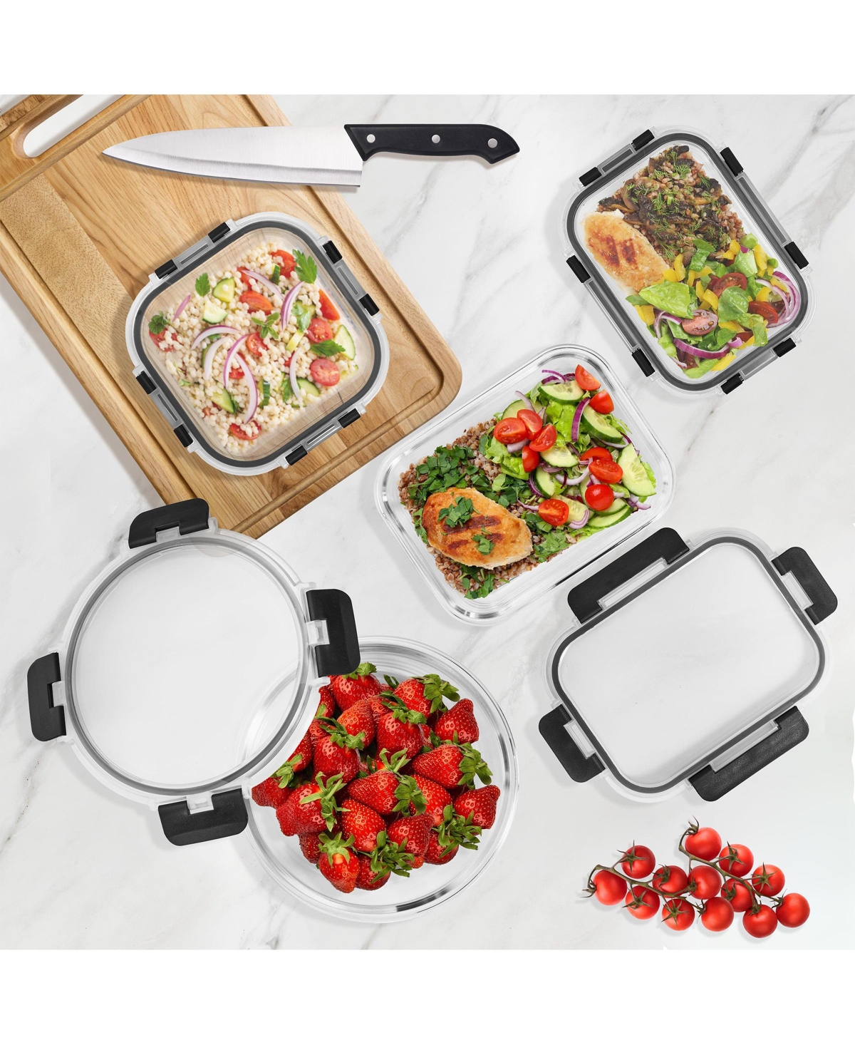 Sorbus 16 Piece Round (970ml/ 32.7oz/ 4cups) Glass Meal Prep Containers with Airtight Lids - Preserves Freshness, Oven Safe, durable, Bpa-free - Open