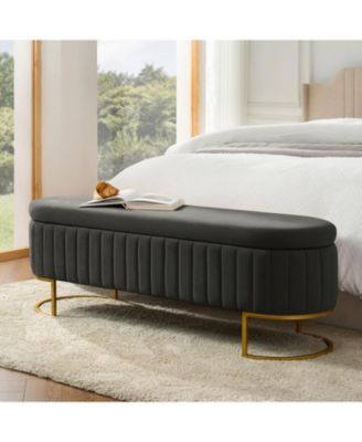 Sara Modern Storage Bench with Metal Legs and Channel Tufted