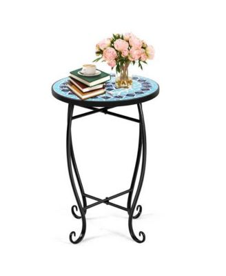 Indoor/Outdoor Mosaic Round Side Accent Table Plant Stand