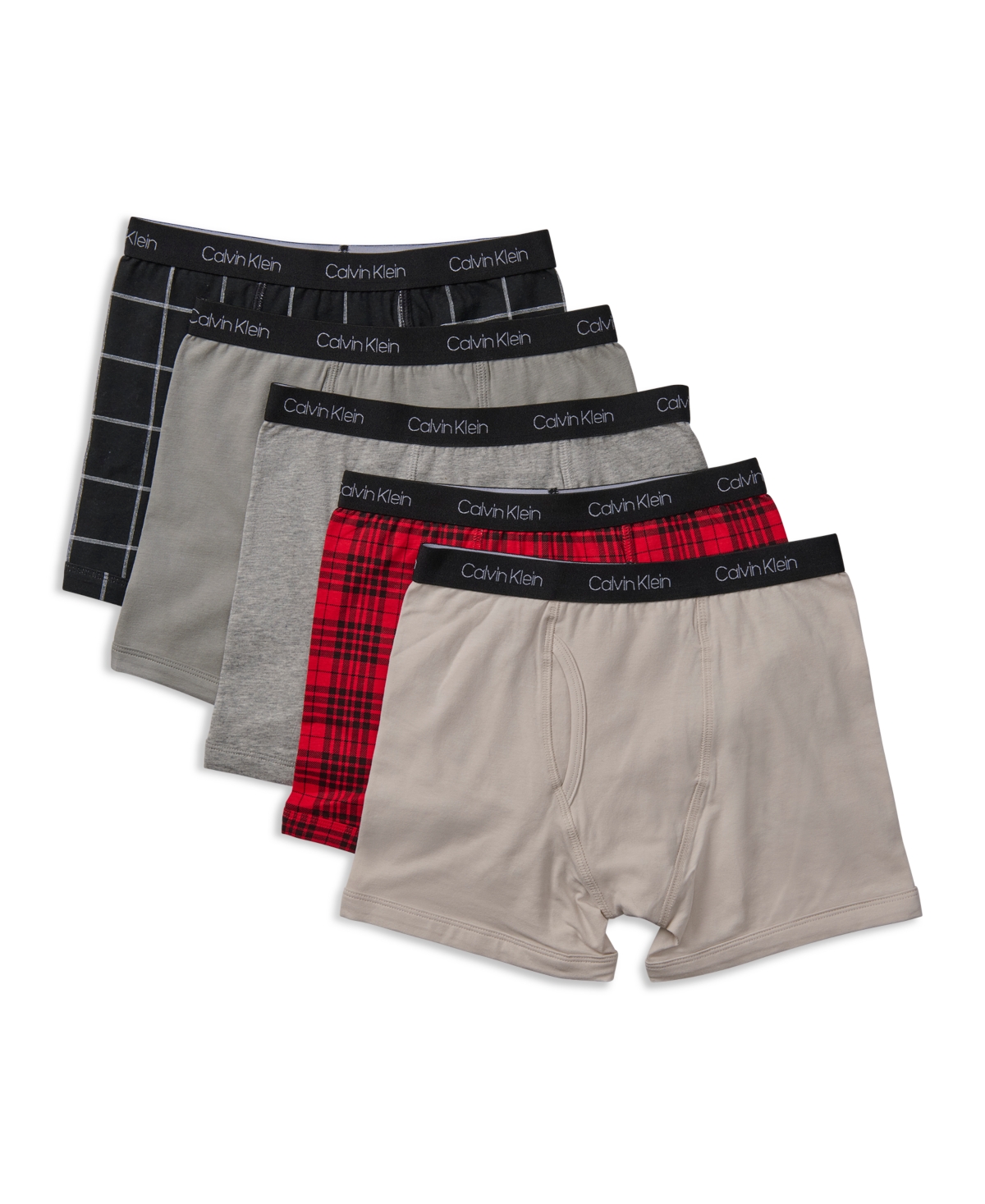 Calvin Klein Big Boys Stretch Boxer Brief, Pack Of 5 In Plaid