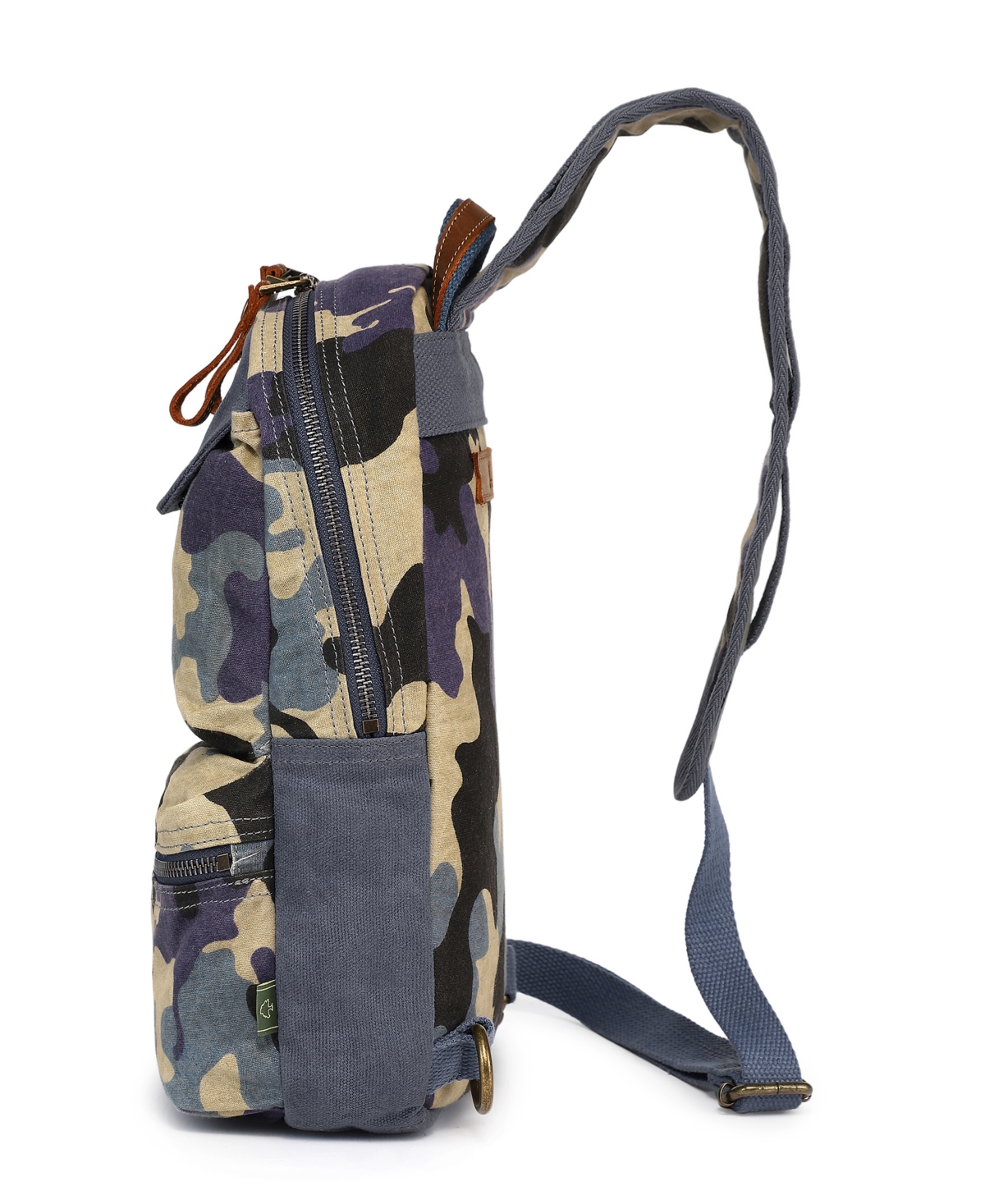 Tsd Brand Mountain Leaf Top Handle Sling Bag In Navy Camo