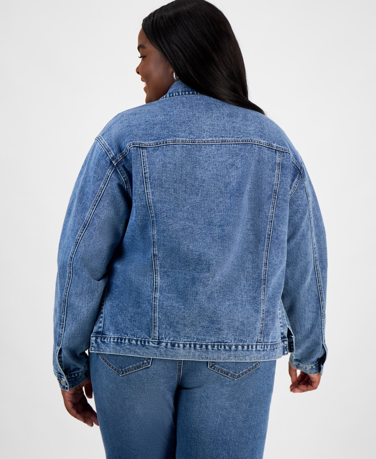Shop Madden Girl Trendy Plus Size Studded Denim Jacket In Medium Wash