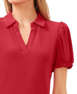 Women's Collared Split Neck Short Sleeve Knit Top