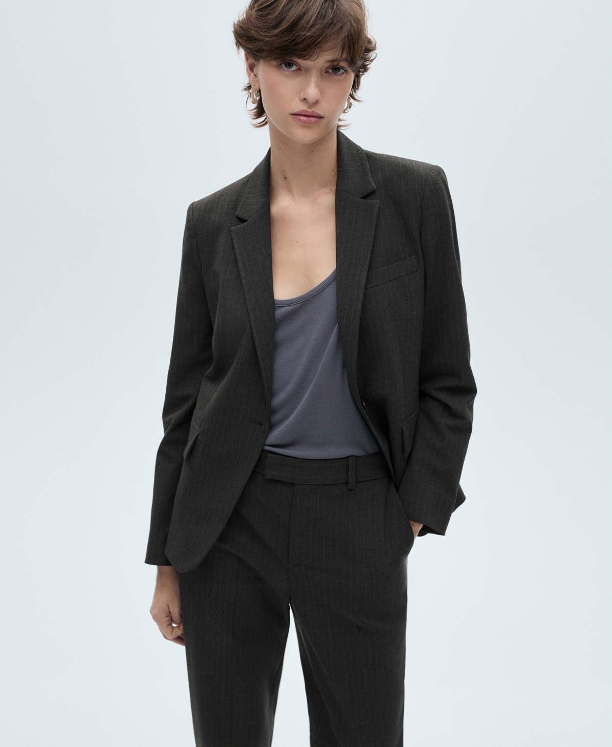 Mango Women's Pinstripe Suit Trousers In Dark Heather Gray