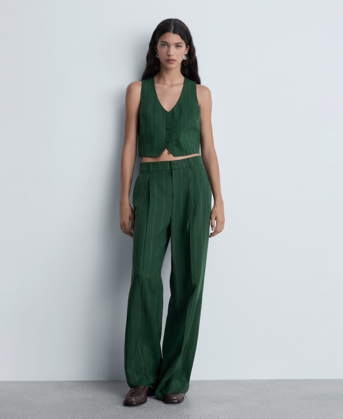 Shop Mango Women's Striped Lyocell Pants In Green