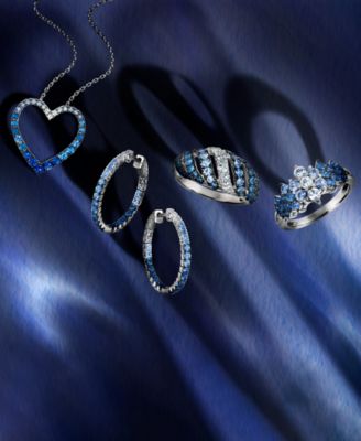 Blue Ombr&eacute; Sapphire (1 ct. t.w.) & White Sapphire (1/3 ct. t.w.) Cluster Ring in 14k White Gold