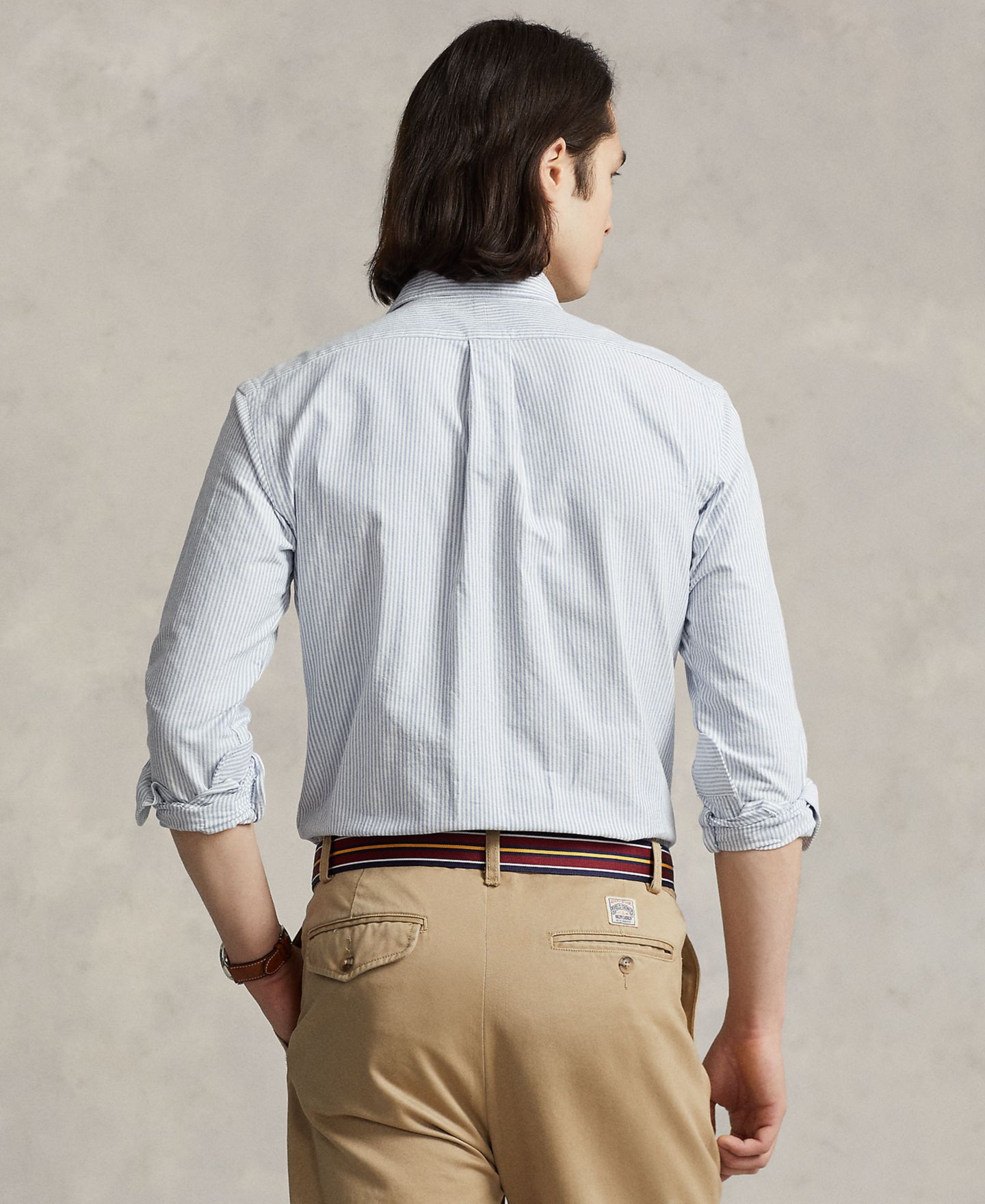 Мужская рубашка Polo Ralph Lauren Custom Fit Oxford, цвет: Blu / Белый — фото 3