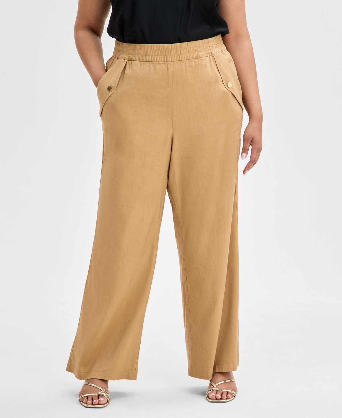 Inc International Concepts Plus Size Pull-on Wide-leg Pants, Exclusively At Macy's In Warm Toffee