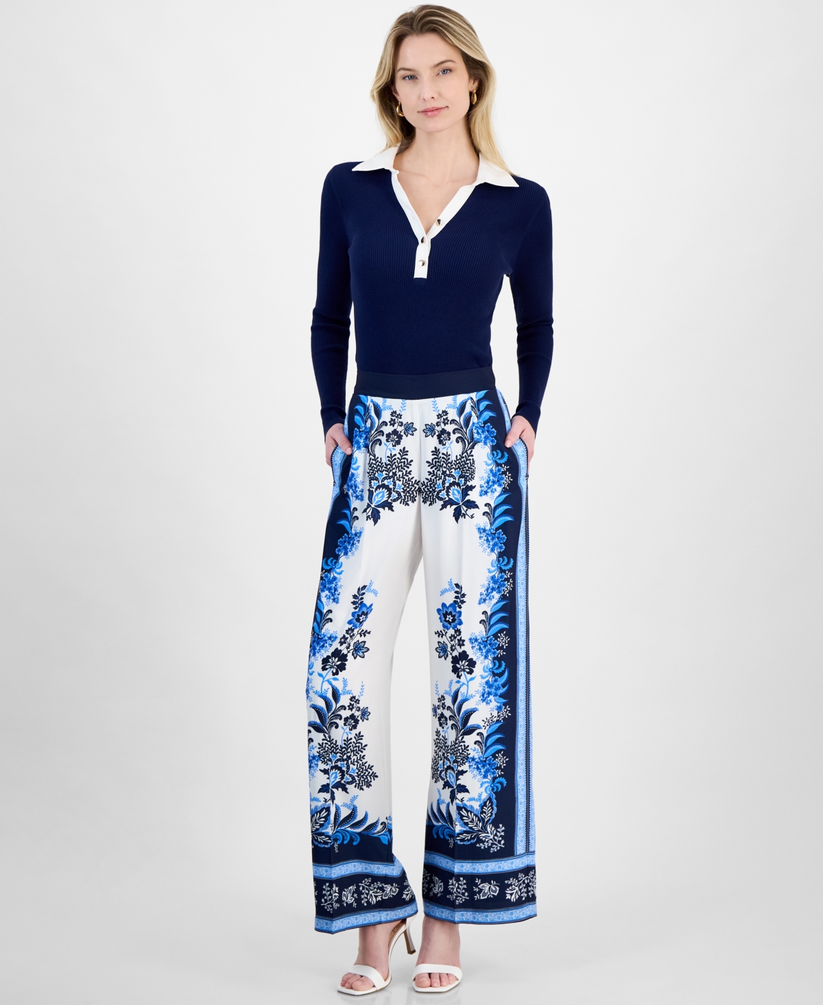 Women's Printed High-Rise Wide-Leg Pants - Marina Garden
