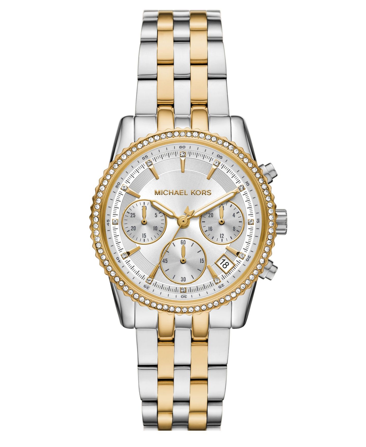 Женские часы Michael Kors Mini Bryant Chronograph Two-Tone Stainless Steel Watch, 35mm — фото 1