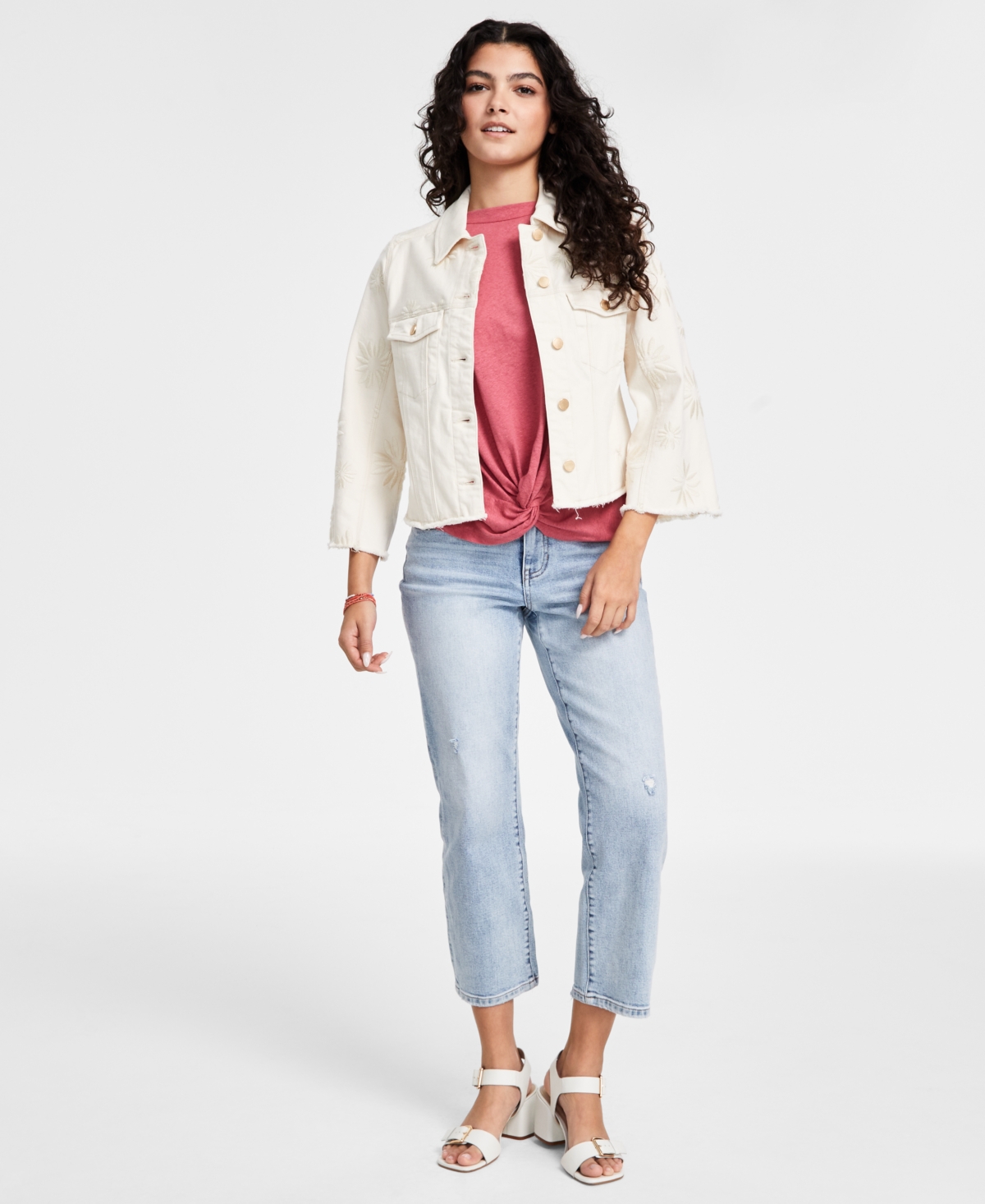 Shop Liverpool Los Angeles Women's Embroidered Floral Jacket In Ecru Abstract Floral